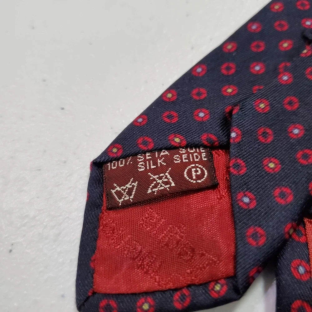 Ermenegildo Zegna Men Tie One Size Red Circle Print Allover 100% Silk READ‎